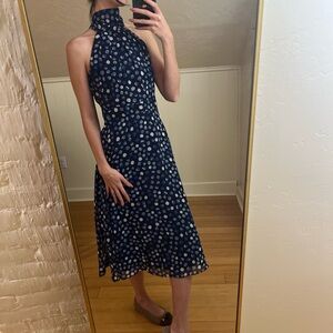 Eliza J Navy and White Polka Dot Midi Dress